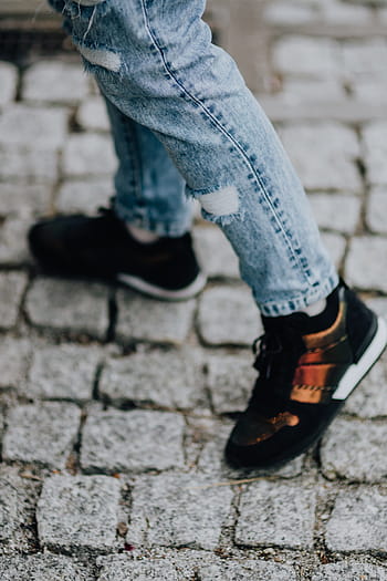 mujer, negro, zapatillas de deporte, azul, jeans, niña, moderno, oro, mujeres, hipster, estilo