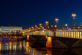 bridge, night, lights, architecture, city, linz, austria, lighting, christmas, advent, river
