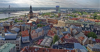 Lotyšsko, riga, daugava, řeka, historické centrum, architektura, panoráma, nebe, mraky, státy