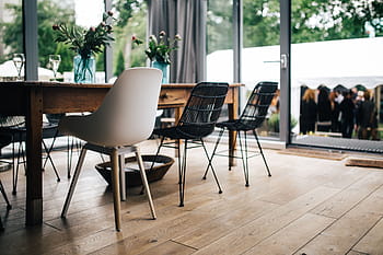 moderno, interior, mesa de comedor, sillas, diseño de interiores, sala, hogar, mesa, madera, casa, mesa de madera