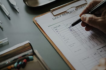 aplikace, kontroly, kontrolní seznam, detailní, denní zpráva, data, Angličtina, formulář, ruka, informace, lékařský