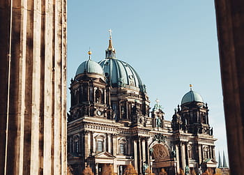 berlin cathedral, columns, sunset, architecture, art, cathedral, church, column, dome, europe, germany