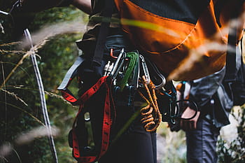Bergsteiger, Rucksack, Karabiner, klettern, Seil, Erwachsene, Abenteuer, Herausforderung, Achtung, Ausrüstung, hängend