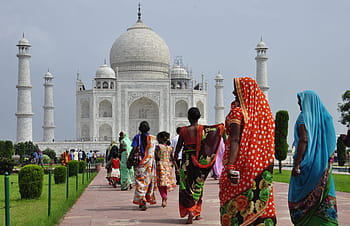 taj mahal, Inde, Agra, architecture, voyage, mausolée, tourisme, femmes, personnes, marbre, dôme