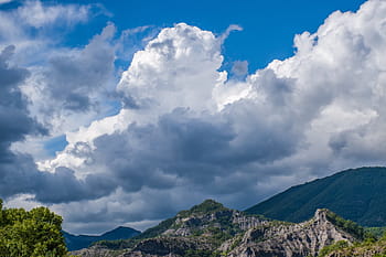 francia Alpok, alsó medence, hegyek, felhős felhők, alpesi, növényzet, dombok, gyönyörű táj, színpadi, Digne-les-Bains, Provence