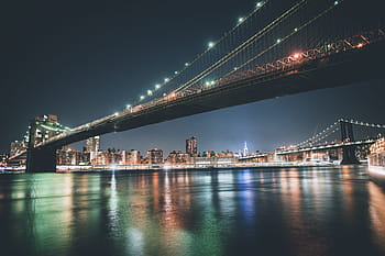 ponte di Brooklyn, New York, architettura, notte, Stati Uniti d'America