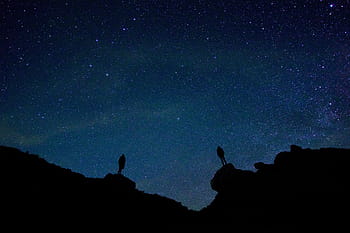 dunkel, Nacht-, Himmel, Sterne, Berg, Hochland, Landschaft, Natur, Silhouette, Menschen, Männer