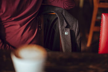 pin, camera, formal, coat, black