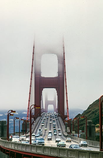 traffic, along, golden, gate bridge, san francisco, california, america, architecture, bay, blue, bridge