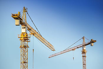 baukran, gru, metallo, boom, Due, trasporto, aumentare, tecnologia, industria, mestiere, cielo
