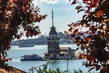 Istanbul, la tour de la jeune fille, dinde, Marin, bleu, ciel, plage, paix, paysage, solaire, bateaux
