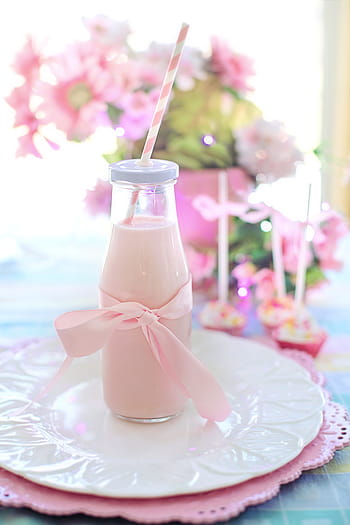 นม, สีชมพู, นมสตรอเบอร์รี่, ดื่ม, อาหาร, อร่อย, ขนม, เค้กบอล, แข็งแรง, อาหารการกิน, วอลล์เปเปอร์น่ารัก