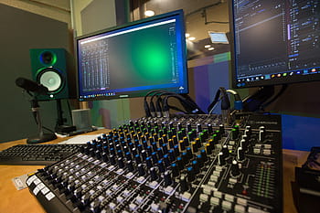 studio, rekódování, záznam, Zvuk, hudba, zábava, mikrofon, sluchátka, zařízení, rádio, audio mixer