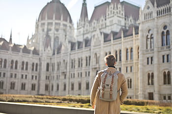 muž, batoh, ramena, hledá, bílý, beton, budova, dospělý, architektura, zadní, Krásná
