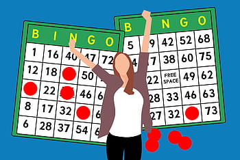 illustration, woman, bingo cards, winning, pose., bingo, banknotes, winner, lottery, win, casino