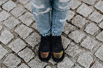 mujer, negro, zapatillas de deporte, azul, jeans, niña, moderno, oro, mujeres, hipster, estilo