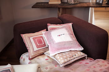 assorted, cushions, placed, brown, couch, living, room, apartment, architecture, bright, decor