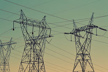 power lines, sky, electrical towers, transmission lines, utility poles, high voltage, power grid, energy infrastructure, sunset sky, industrial landscape, power distribution