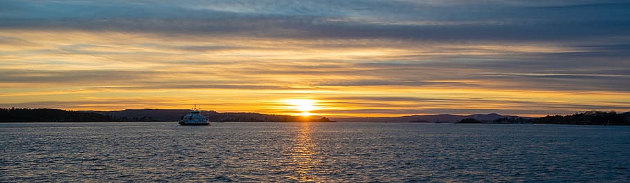 noruega, oslo, diciembre, paisaje, norge, mar, ferry, nubes, cielo