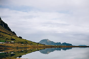 odraz, hory, skelný, ledové jezero, zataženo, den, Studený, mráz, mrazivý, led, Island