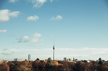 panoramic, view, fernsehturm television tower, central, berlin, germany, architecture, capital, cityscape, europe, meadow