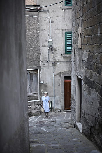 old, aged, woman, walking, cobblestone street, castel del piano, italy, 55-60 years, antique, cobblestone street castel del piano, lady