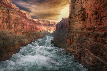 mountains, river, landscape, cannon, nature, scenic, 4k wallpaper