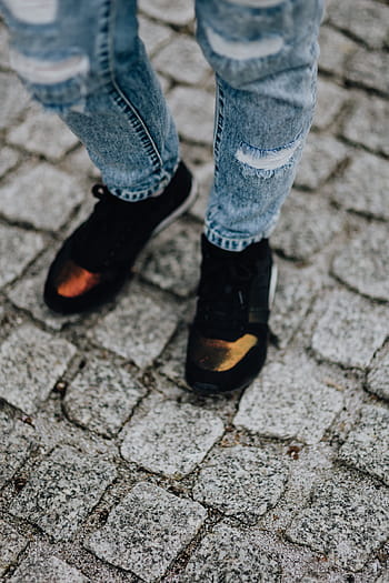 mujer, negro, zapatillas de deporte, azul, jeans, niña, moderno, oro, mujeres, hipster, estilo