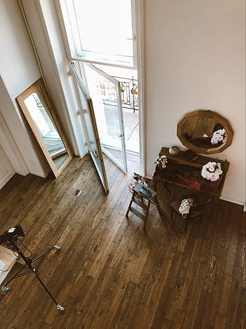 contemporaneo, casa, interior design, pavimento in legno, specchio, Consiglio dei ministri, finestra, balcone, posto a sedere, legna, rustico