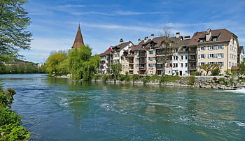 paysage, architecture, Suisse, Bremgarten, Argovie, lumière, Maisons, Bowever, banque, rivière, reus